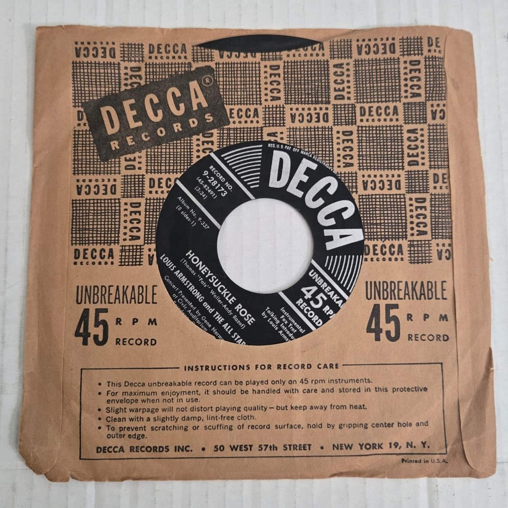 Vintage Louis Armstrong All Stars Honeysuckle Rose 45 RPM Record Decca 9-28173 - Picture 2 of 6